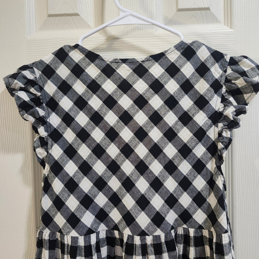 Entro Black White Gingham Ruffle Sleeve Babydoll Top V-Neck Cotton T15450 size S - Picture 6 of 8